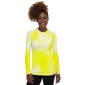 Neon Yellow Tie Dye Women&#39;s Rash Guard / Swimwear / Athletic Long Sleeve