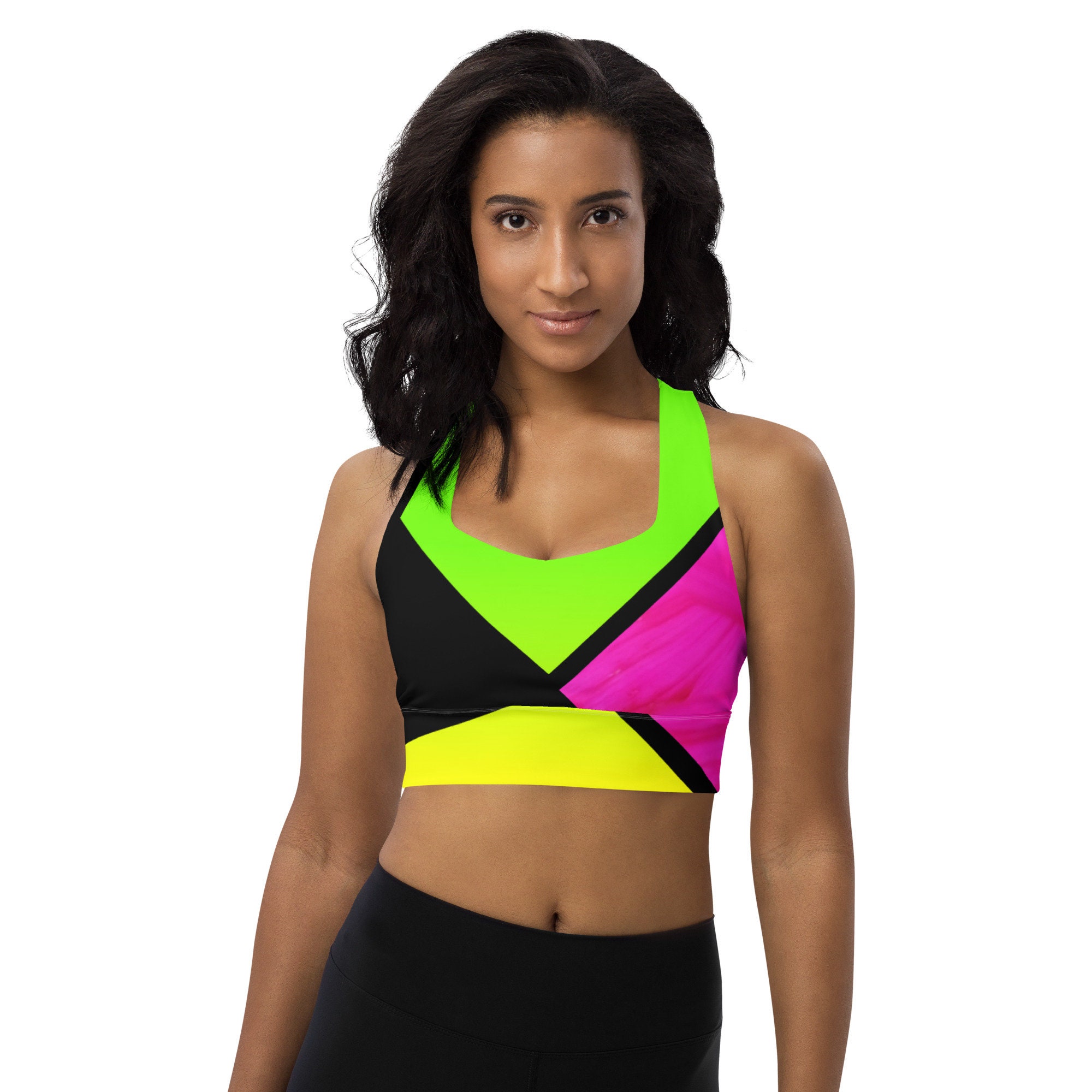 Neon Color Blocking Longline Sports Bra 