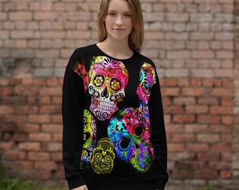 Sugar Skulls Unisex RECYCLED Sweatshirt/ Halloween Sweatshirt / Day Of the Death /Calavera