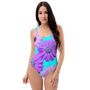 Electric Daisy One-Piece Swimsuit / Purple Daisies Leotard / Bodysuit