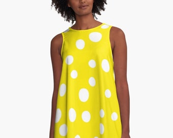 Yellow Polka Dot A-Line Dress / Trapeze Dress / Up To 4XL