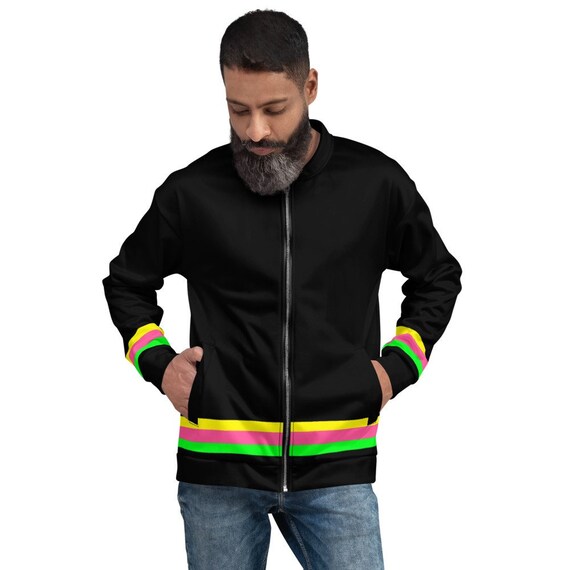 Black Neon Stripes Unisex Bomber Jacket Etsy