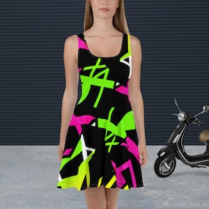 Neon Abstract Skater Dress