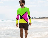 Neon Color Blocking Men 39 s Rash Guard Surfing Long Sleeve Activewear