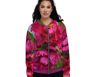 Japanese Peonies / Women's Floral Jacket /  Unisex Bomber Jacket