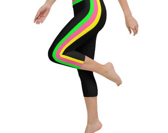 Neon Black Striped ECO Yoga Capri Leggings