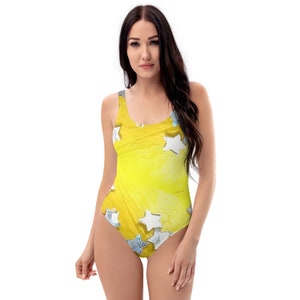 Yellow Star One-Piece Swimsuit / Yellow Bodysuit / Leotard