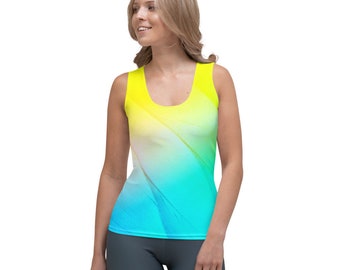 Neon Turquoise & Yellow Feathers Tank Top
