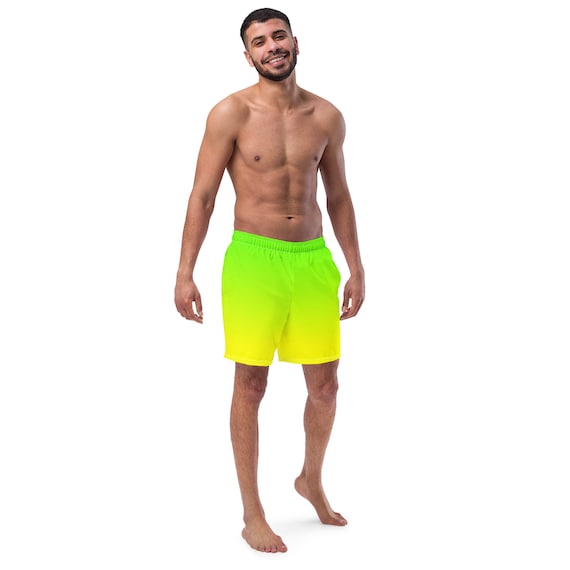 Neon Lime Green Yellow Men s Swim Trunks Men s Eco Swimwear up to 6XL Etsy UK