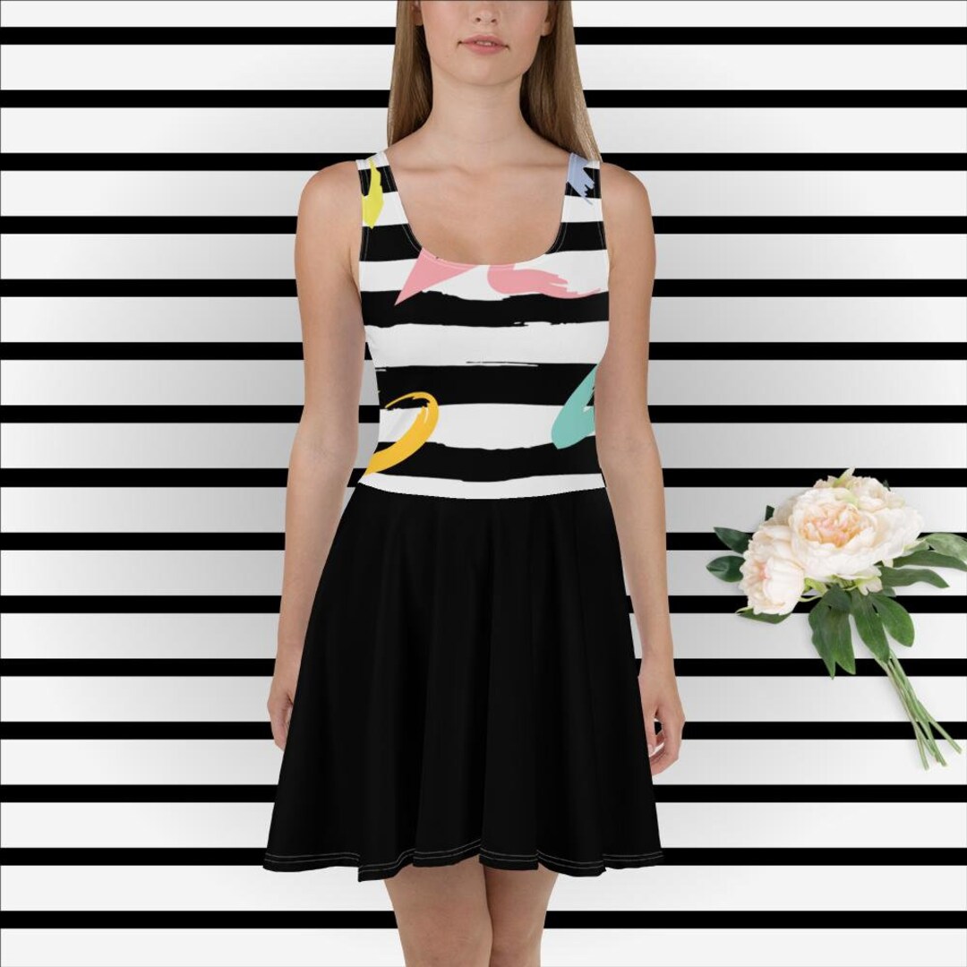 black and white striped skater dress