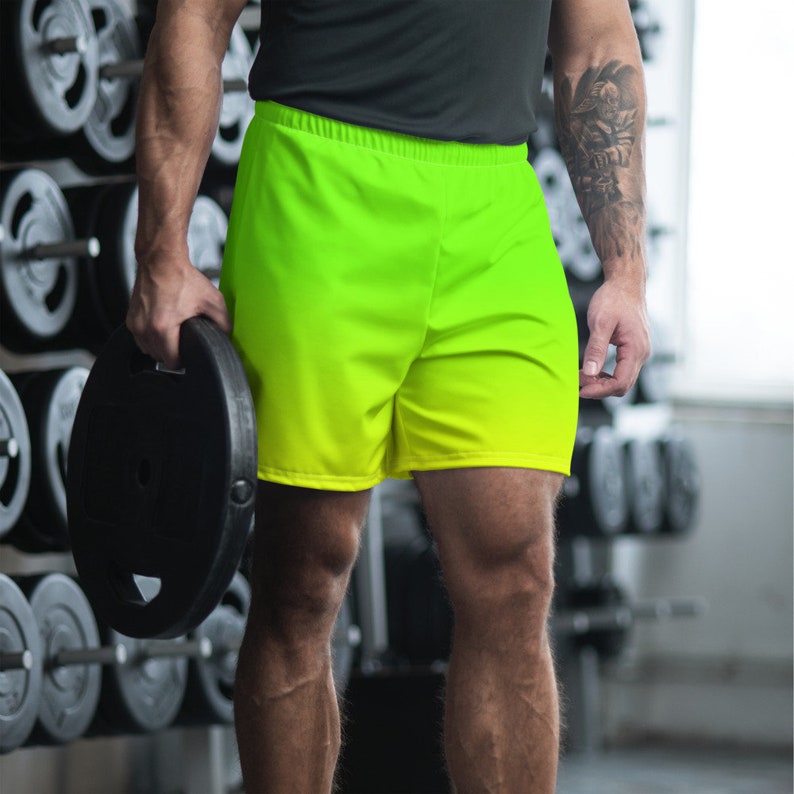 Neon Lime Green & Yellow Men's Athletic Shorts / Men's Etsy