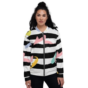 Black & White Striped Unisex Bomber Jacket