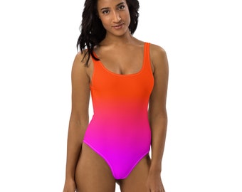 Neon Orange & Pink One-Piece Swimsuit / Leotard /Bodysuit