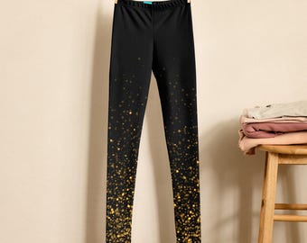 Black with Gold Glitter ECO Youth Leggings / sizes 8- 20