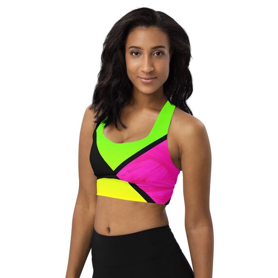 Womens Black and White Geometric Longline Sports Bra -  Finland