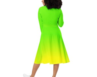 neon green dress with sleeves Long Sleeve Wrap Dress In Lime Green Sequin Velvet
