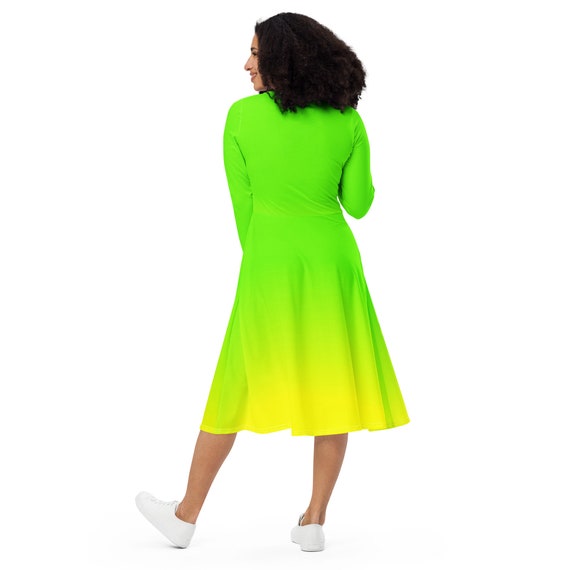 Neon Lime Green & Yellow Long Sleeve Midi Dress / up to 6 XL - Etsy Finland Neon Lime Green & Yellow Long Sleeve Midi Dress / up to 6 XL - Etsy Finland