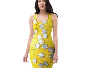 Gold Falling Stars Skater Dress, Bodycon Fitted Dress, T-shirt Dress,  Skater Skirt - Casual, Shimmery Twinkle Night Christmas Sparkle - Etsy