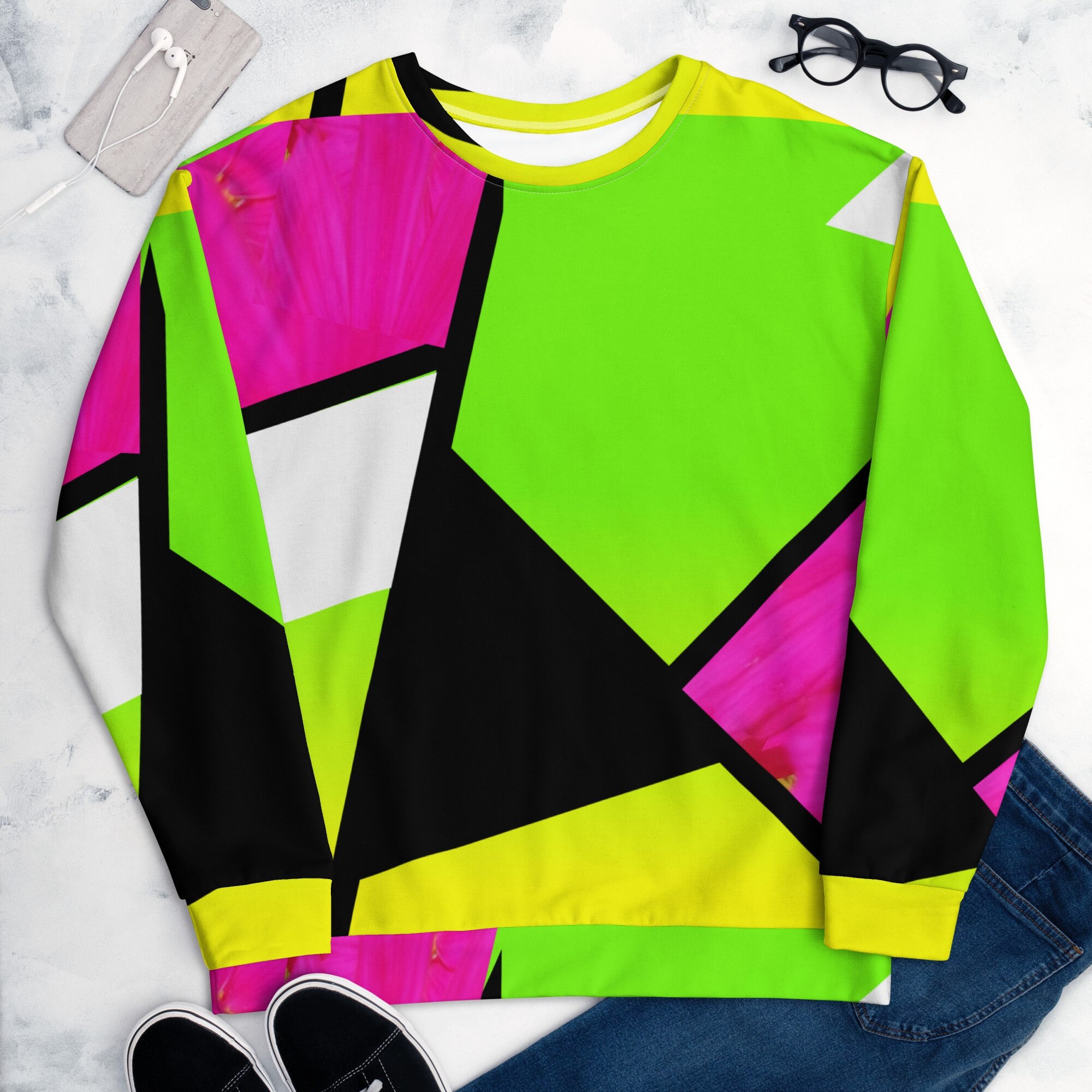Neon Color Blocking Unisex RECYCLED Sweatshirt / ECO Festival 