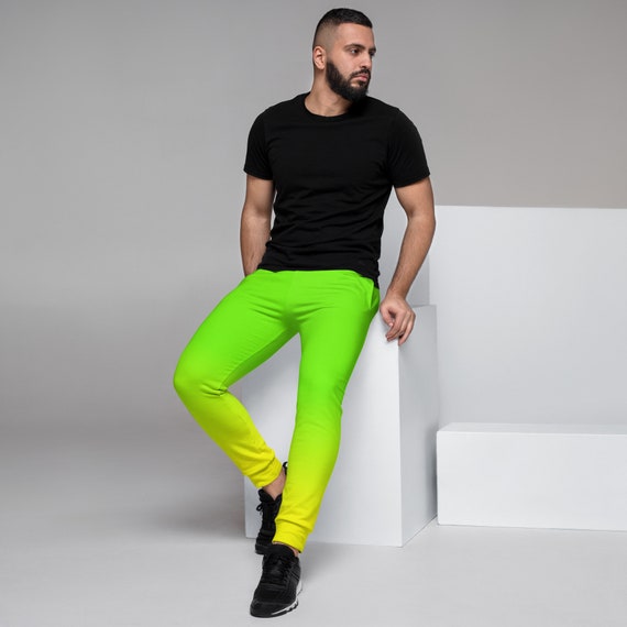 Neon Lime Green & Yellow Men's RECYCLED Joggers / ECO Festival Pants -   Canada