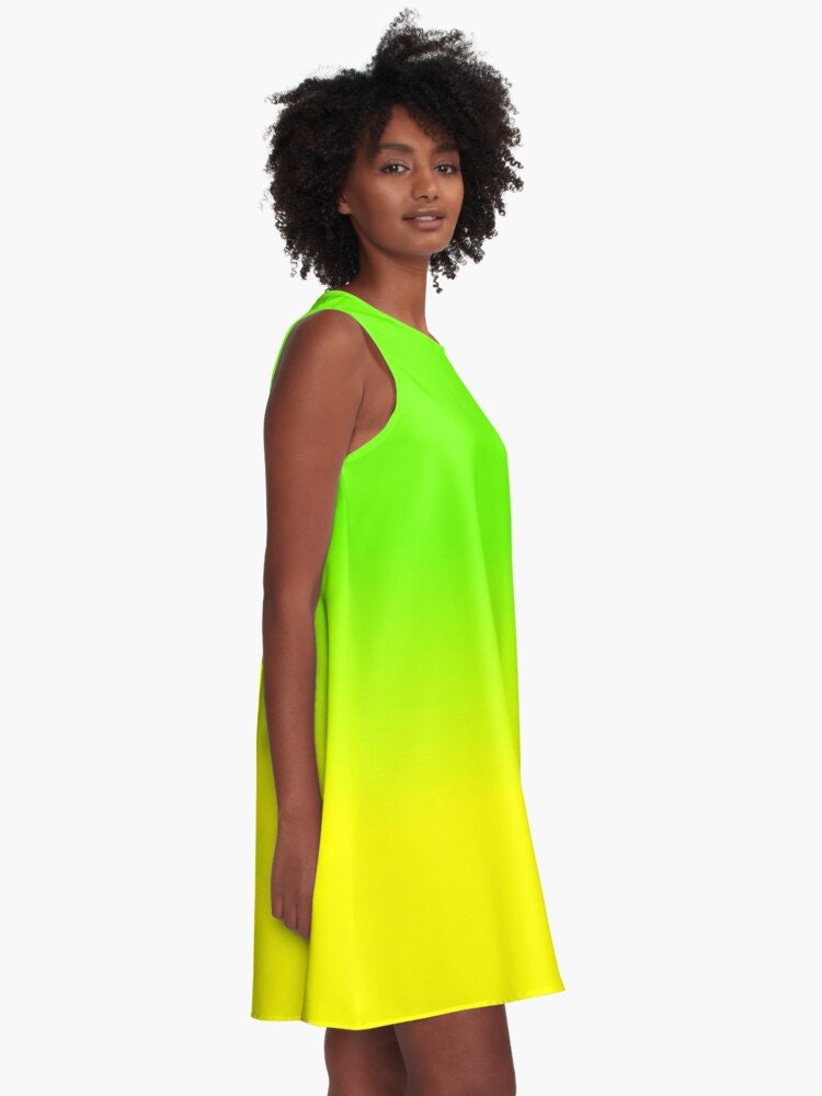 Neon Lime Green & Yellow Aline Dress Etsy