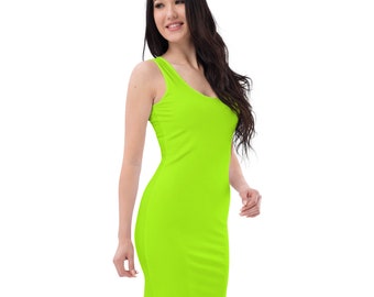 Neon Lime Green Eco Tank Dress / Neon Recycled Material Bodycon Neon Lime Green Eco Tank Dress / Neon Recycled Material Bodycon