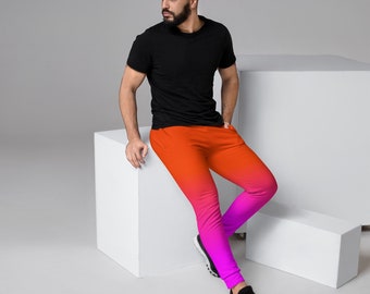 Neon Orange & Pink Men's RECYCLED Joggers / ECO Festival Pants / Rave Joggers
