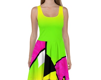 Neon Color Blocking Skater Dress