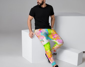 Neon Watercolor Ink Men's RECYCLED Joggers ECO Festival Pants