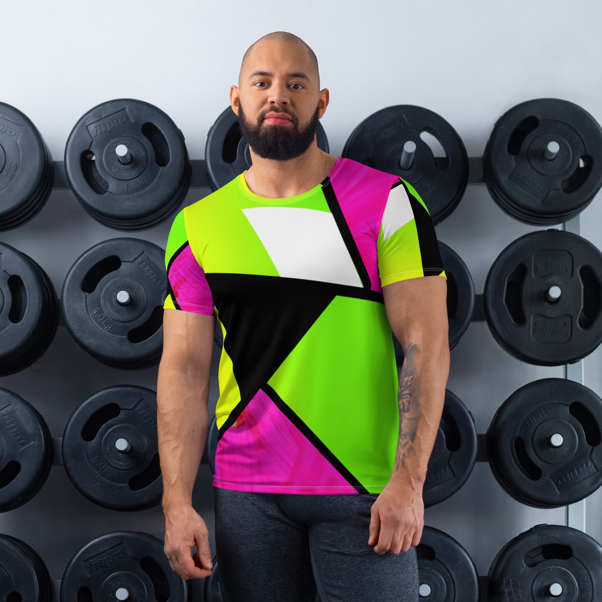 Neon Color Blocking Men s Athletic T shirt Neon Men s T shirt Etsy