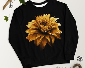 Gold Dahlia RECYCLED Unisex Sweatshirt / Black Floral ECO Sweatshirt