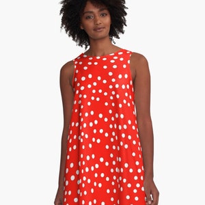 Red Polka Dot A-Line Dress / Trapeze Dress / Up to 4XL