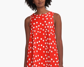 Red Polka Dot A-Line Dress / Trapeze Dress / Up to 4XL
