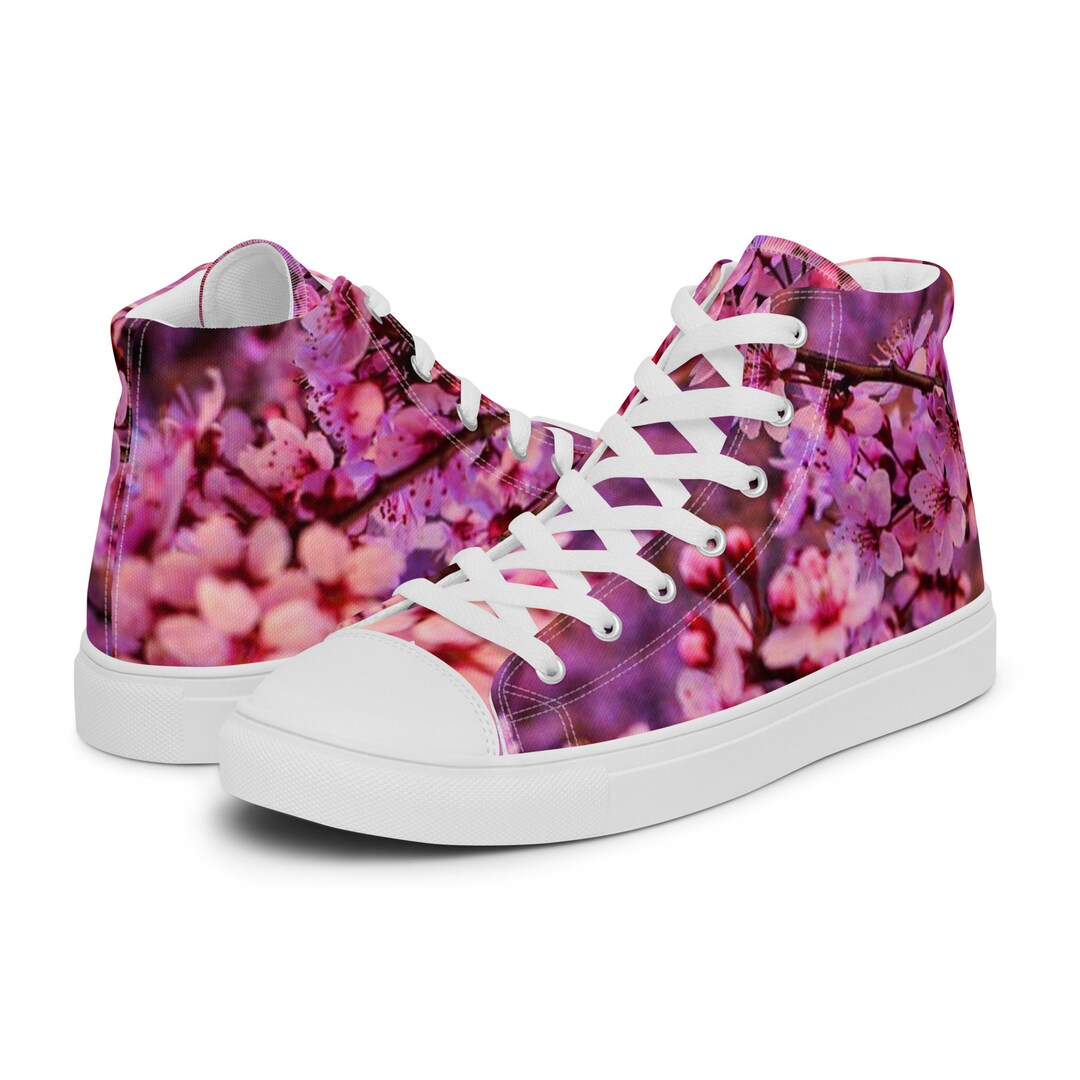 Cherry Blossom Sakura Print Women High Top Canvas Shoes