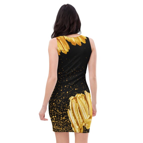 Painted Gold Abstract / Tank Dress/ Gold Dress / Bodycon / LBD