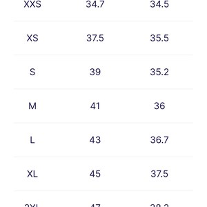May include: Size chart showing chest and length measurements in inches for sizes XXS to 4XL.