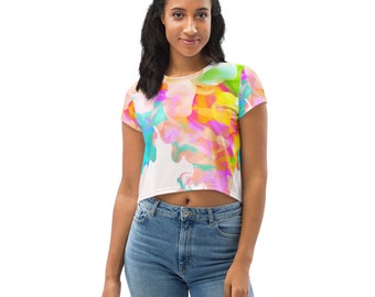 Neon Watercolor Ink Crop Top Tee