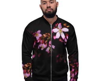 Blossom After Dark /  Unisex Bomber Jacket / Black Bomber Jacket