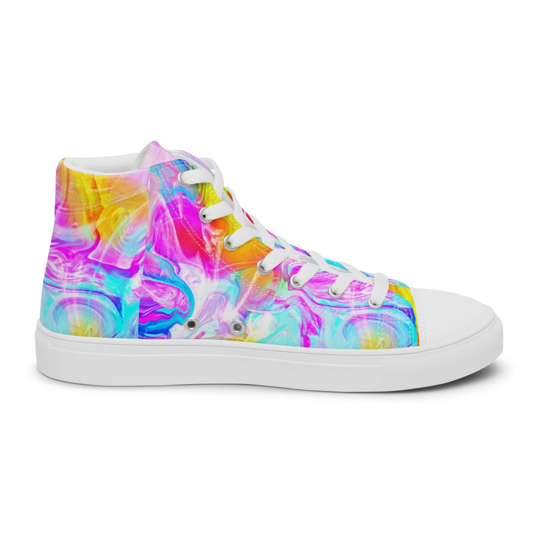 Neon Tie Dye Marble Women s High Top Canvas Shoes