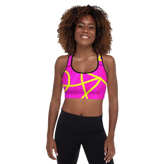 Neon Pink Abstract Padded Sports Bra -  Canada