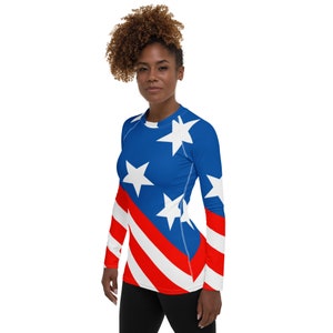 Americana Women&#39;s Rash Guard / 4th Of July Long Sleeve / Athletic Long Sleeve