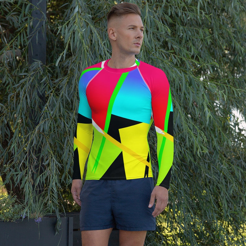 Geometric Neon Men's Rash Guard ECO Neon Long Sleeve Activewear ...