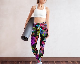 Sugar Skulls ECO Yoga Leggings / Halloween High Waisted  Leggings / Calavera Leggings