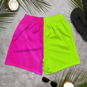 Neon Lime Green & Pink Men's Recycled Athletic Shorts