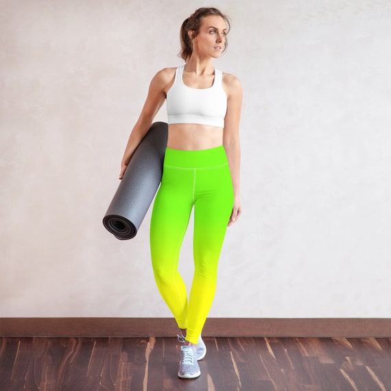 Neon Lime Green & Yellow Yoga Leggings / High Waisted Leggings -  Canada