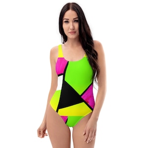 Neon Color Blocking One-Piece Swimsuit / Leotard /Bodysuit / Festival Fashion