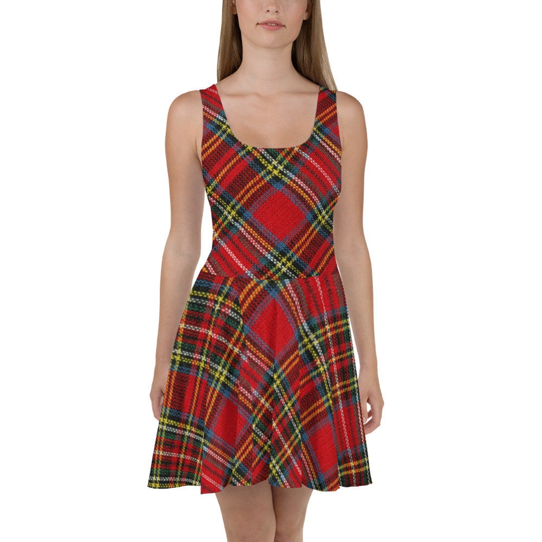 red checkered skater dress Red Plaid Skater Dress With Lace-up Detail