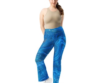 Marble Blue Flare RECYCLED Leggings / Bell Bottom ECO Leggings