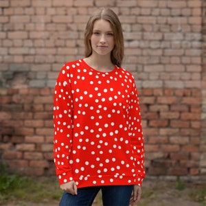 Red Polka Dot Women&#39;s RECYCLED Sweatshirt/ ECO  Disney Vibes Sweatshirt