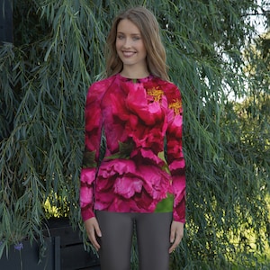Japanese Peonies / Women&#39;s Rash Guard / Long Sleeve  Activewear